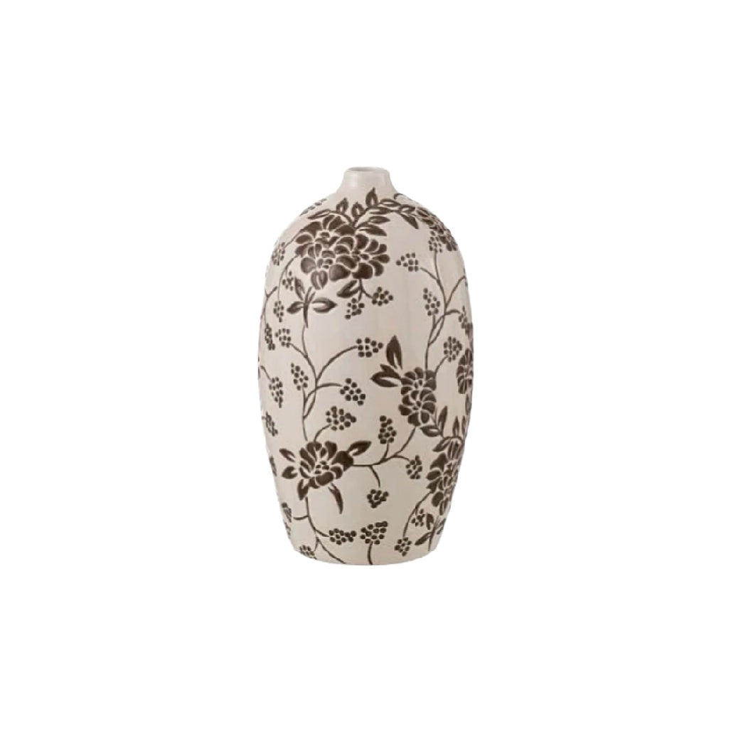 Floral Pattern Ceramic Vase - Elegant Home Decor Accent