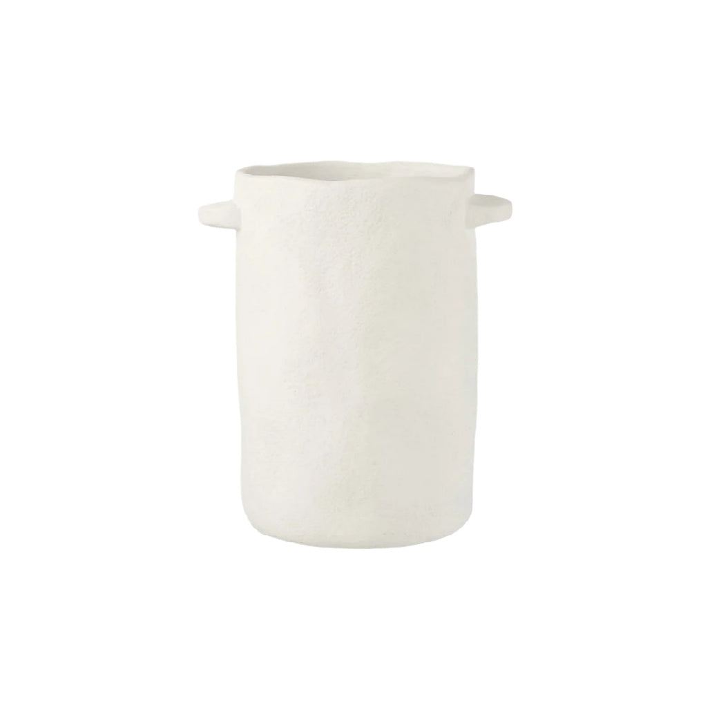 Handcrafted White Ceramic Vase with Handles**