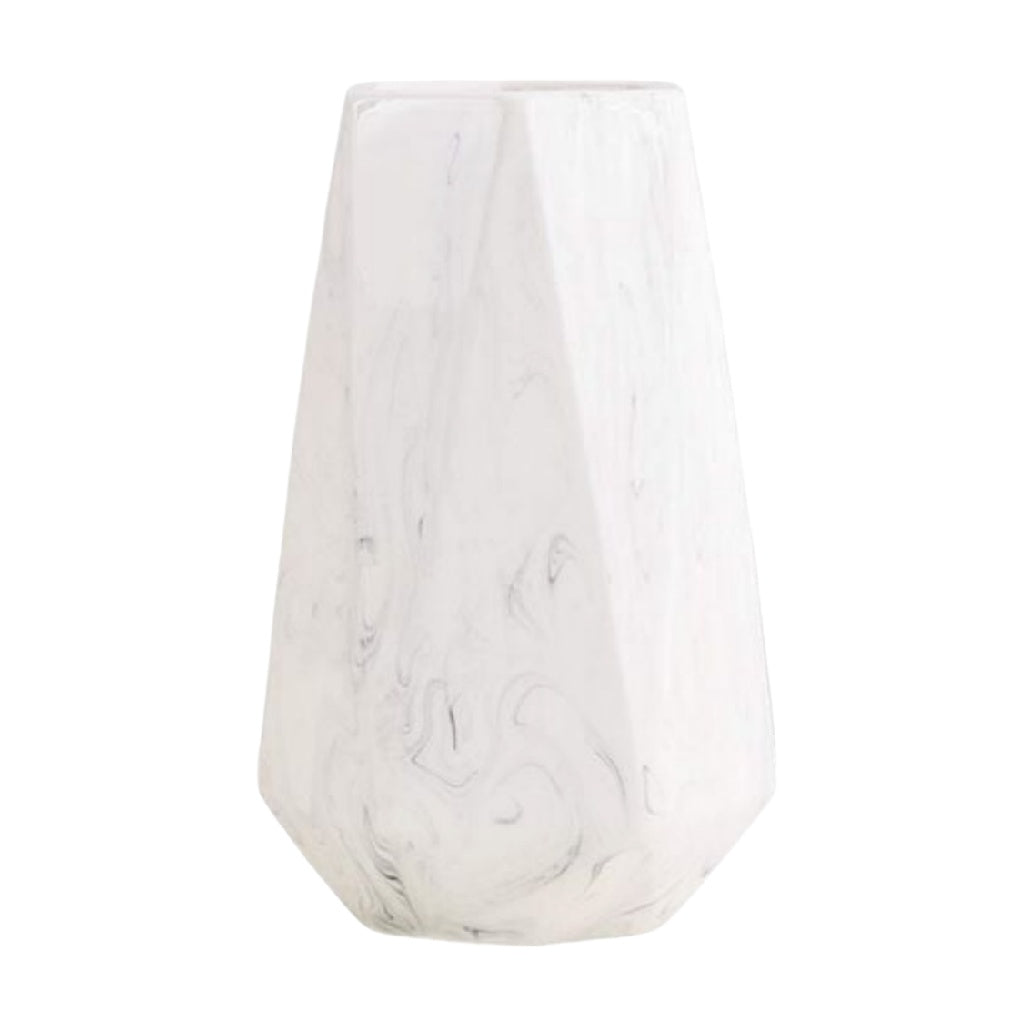 **Elegant White Marble Geometric Vase - Modern Home Decor Accessory**