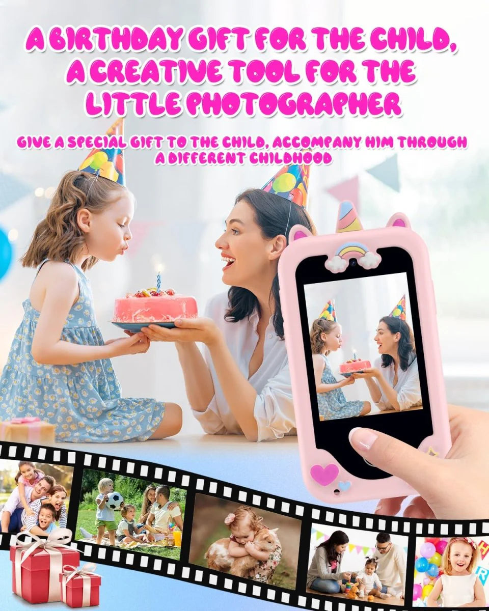 Touchscreen Kids Phone with Dual Cameras, 12 Apps & 8GB SD Card
