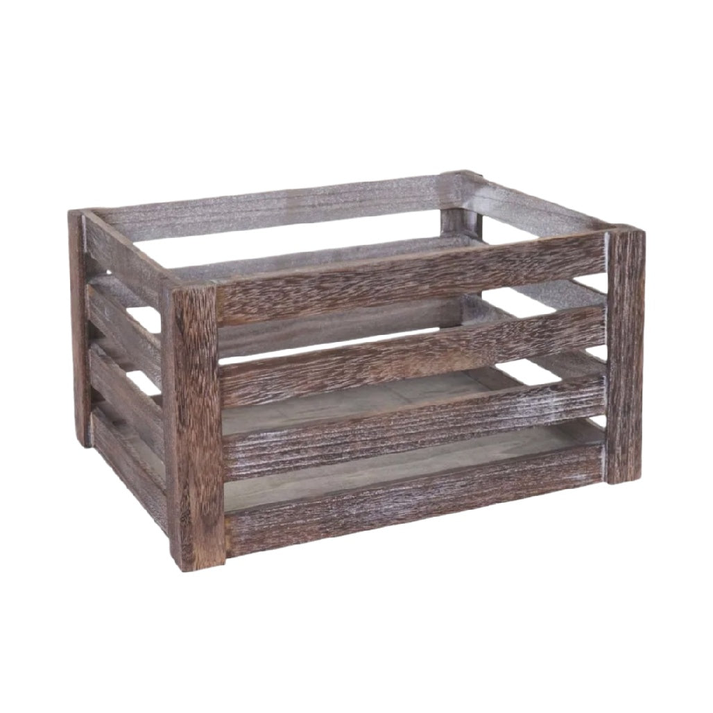 Rustic Wooden Crate - Vintage Storage Box with Slatted Design